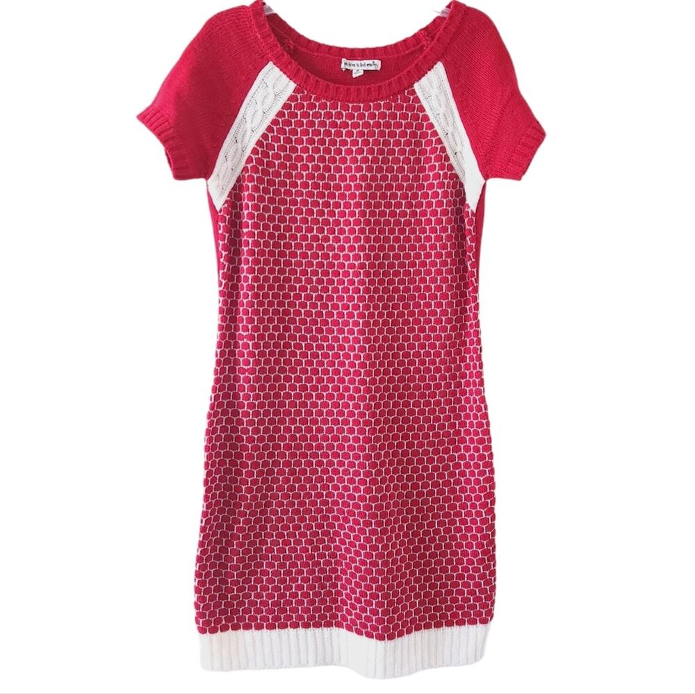 Girls Sweater Dress Size Medium Red White Short Sleeve